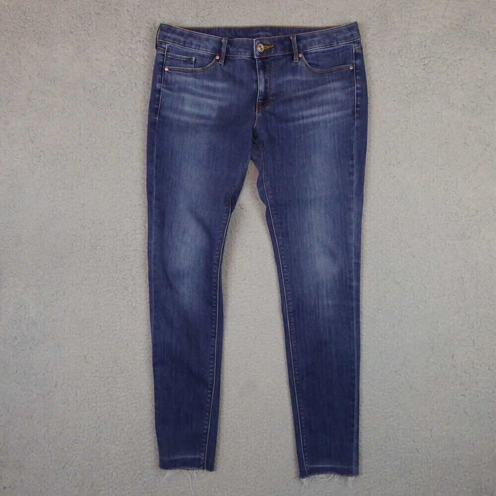 Uniqlo Jeans Womens Size 28 Blue Medium Washed Skinny Straight Mid Rise Raw Hem